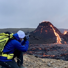 Photographing active volcano for authentic brush textures